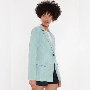 NWT Nasty Gal 2 Mint Green Suit Up Relaxed Corduroy Blazer One Button